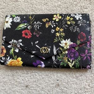 Black floral clutch